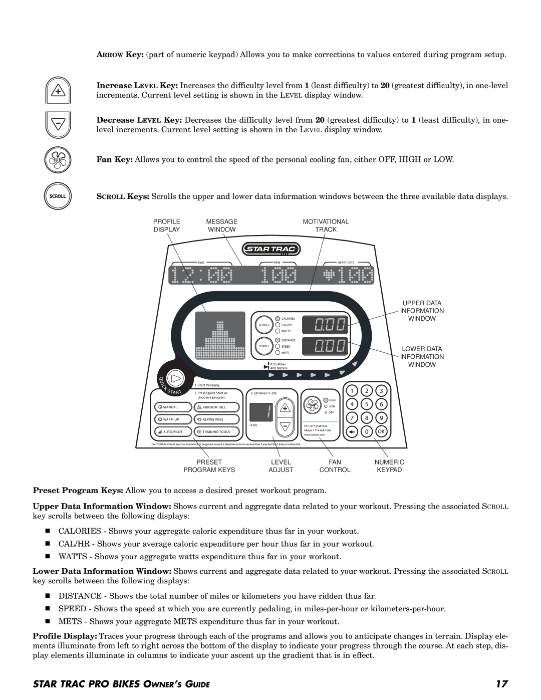 Star Trac Pro Recumbent Bike, Pro Upright Bike manual Profile 