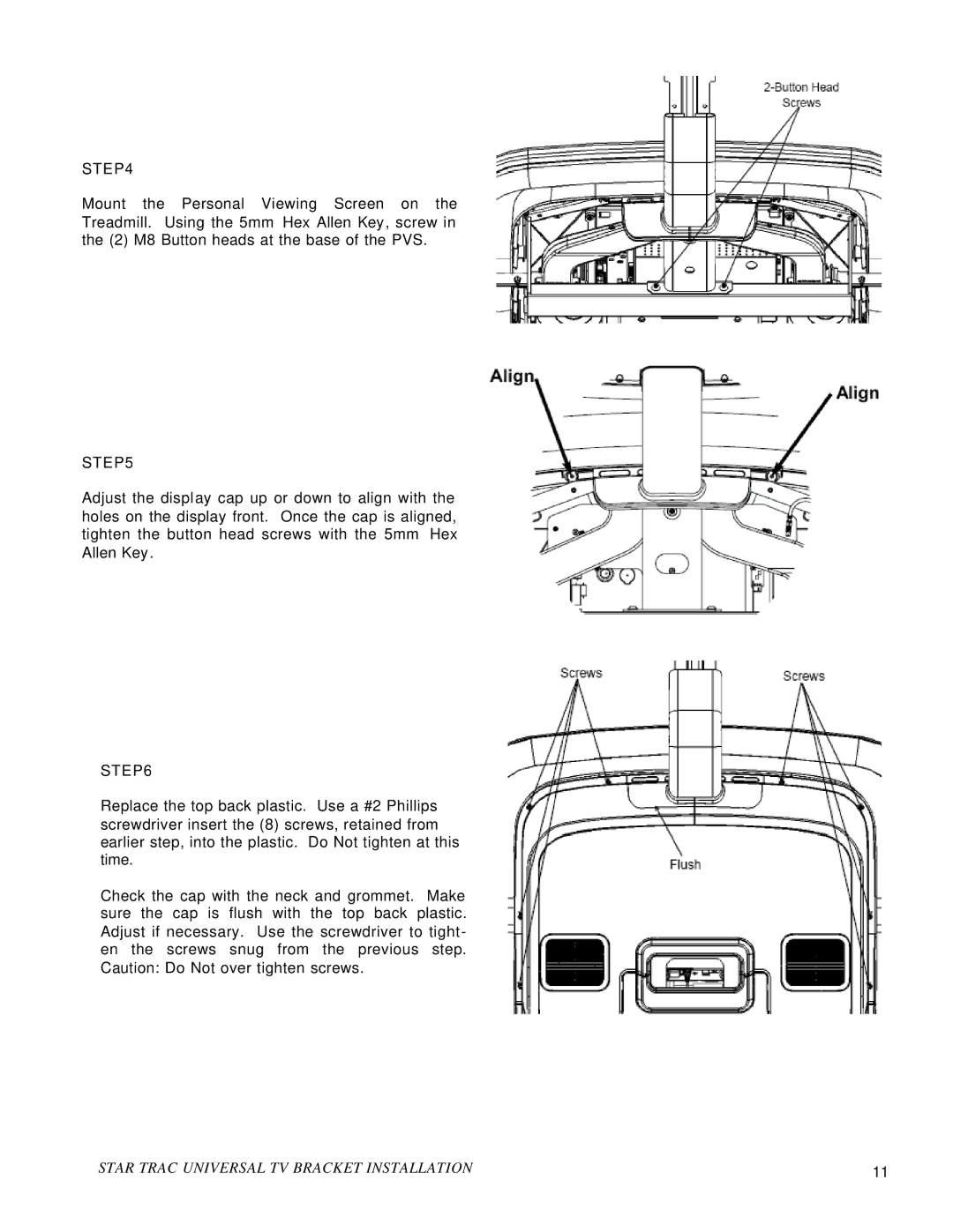 Star Trac S-TBT, S-RB, E-RB, S-UB manual Star Trac Universal TV Bracket Installation 