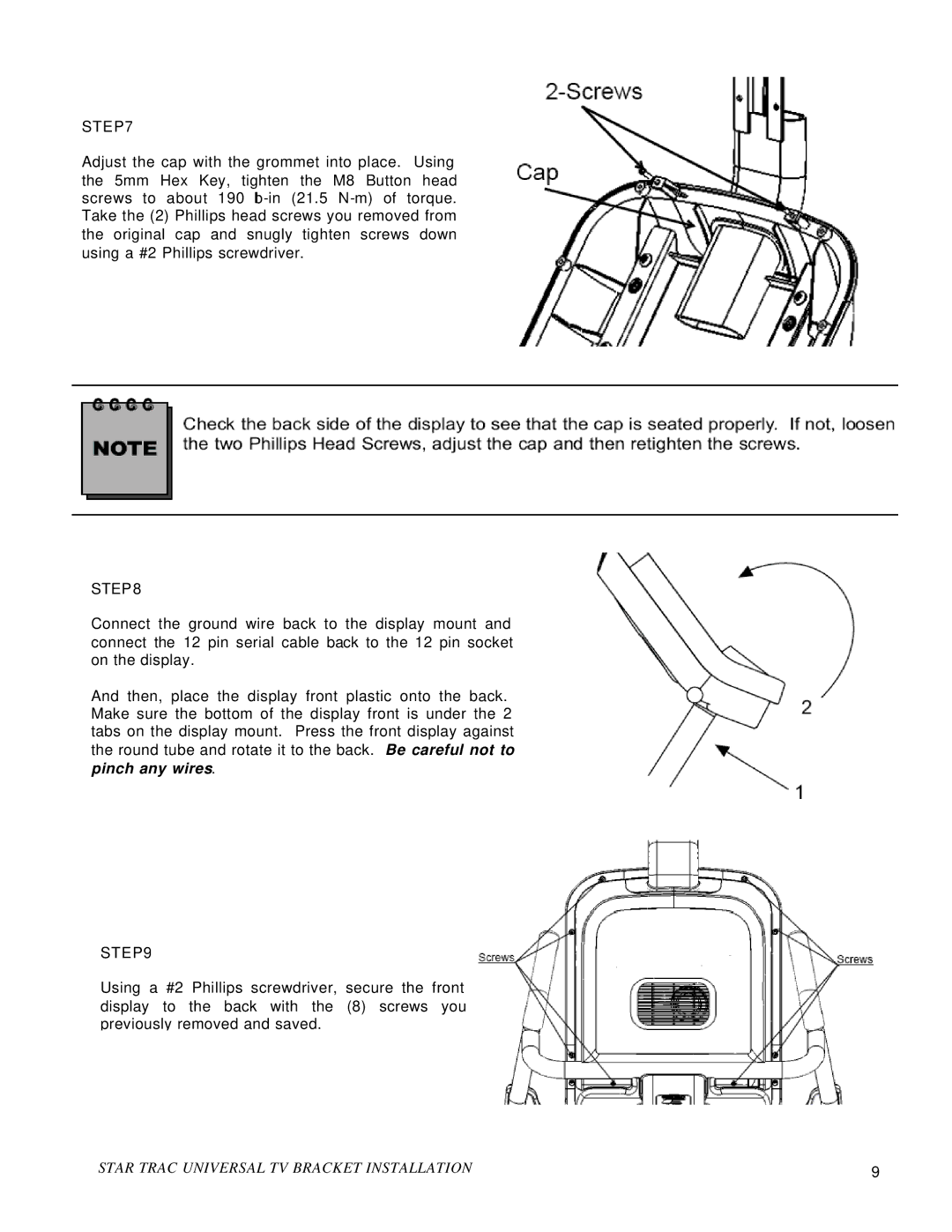 Star Trac E-RB, S-RB, S-UB, S-TBT manual Star Trac Universal TV Bracket Installation 