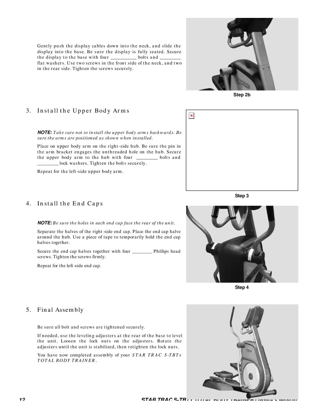 Star Trac S-TBTX manual Install the Upper Body Arms 