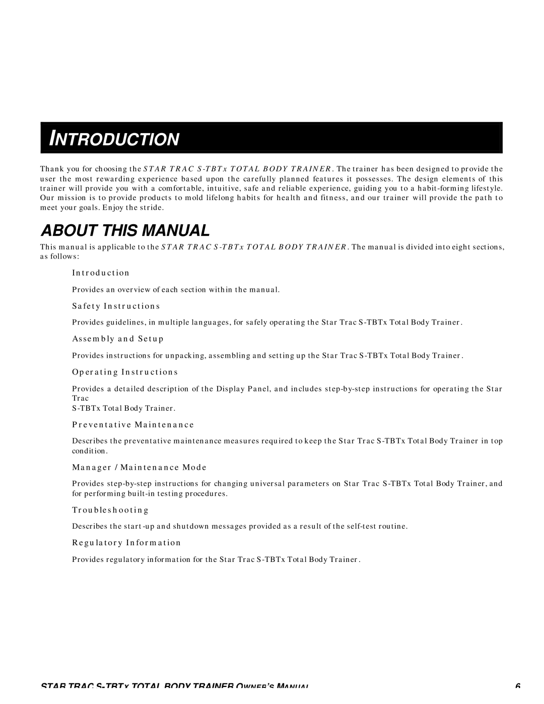 Star Trac S-TBTX manual Introduction, About this Manual 