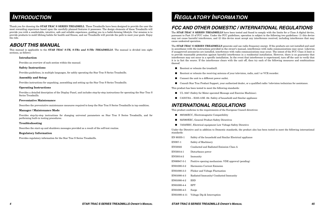 Star Trac S-TR Introduction, Regulatory Information, About this Manual, FCC and Other Domestic / International Regulations 