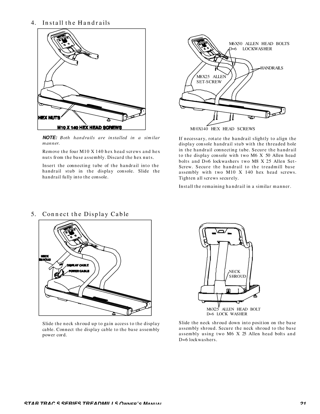 Star Trac S-TRC, S-TRX manual Install the Handrails 