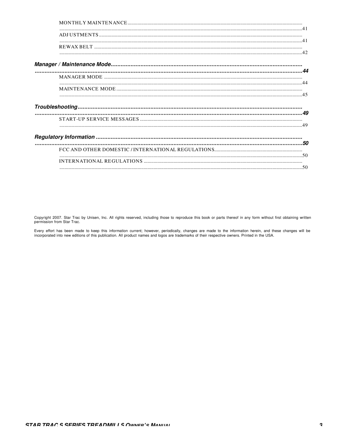 Star Trac S-TRC, S-TRX manual Manager / Maintenance Mode 