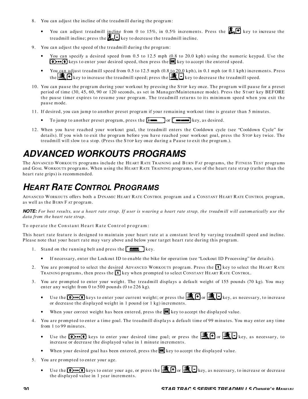 Star Trac S-TRX, S-TRC manual Advanced Workouts Programs, Heart Rate Control Programs 