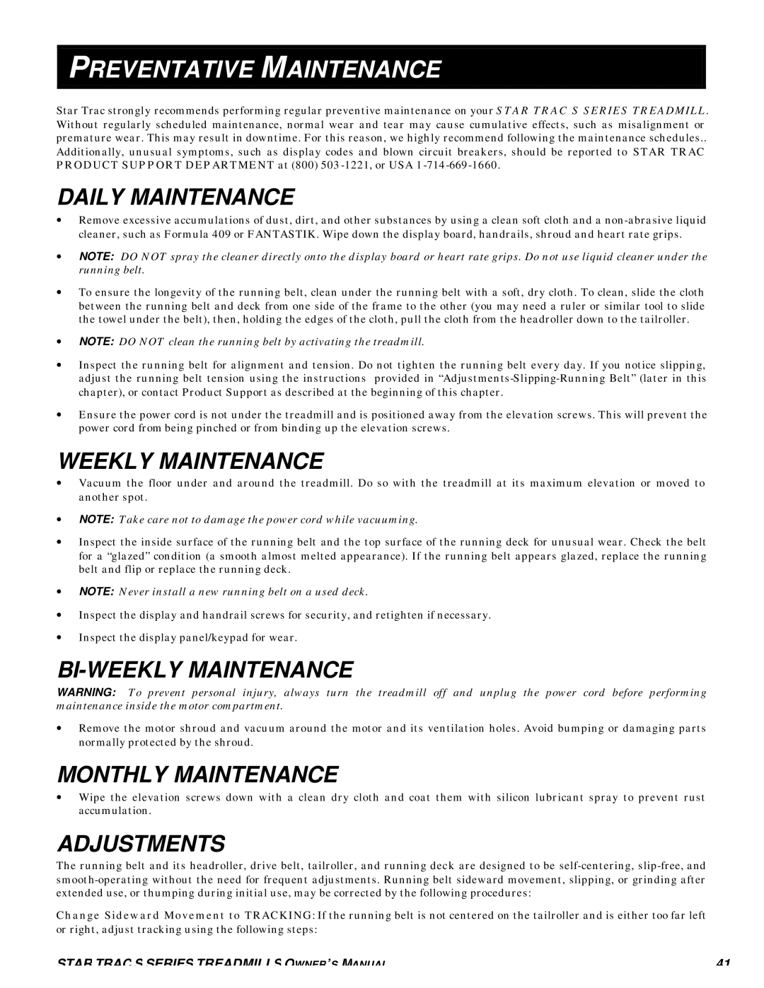 Star Trac S-TRC, S-TRX manual Preventative Maintenance 