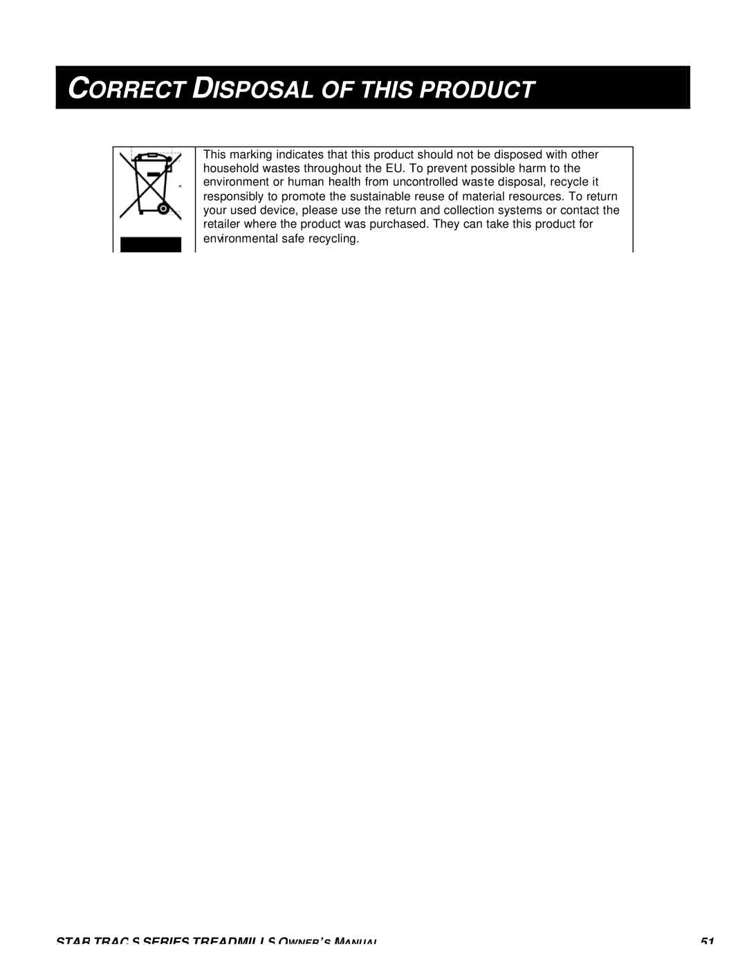 Star Trac S-TRC, S-TRX manual Correct Disposal of this Product 