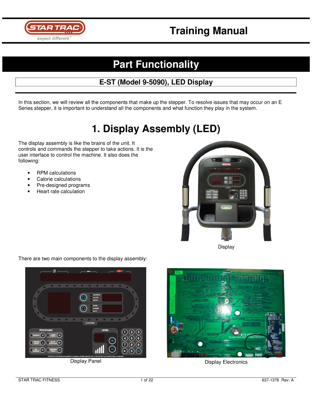 Star Trac Sep-90 manual Part Functionality 