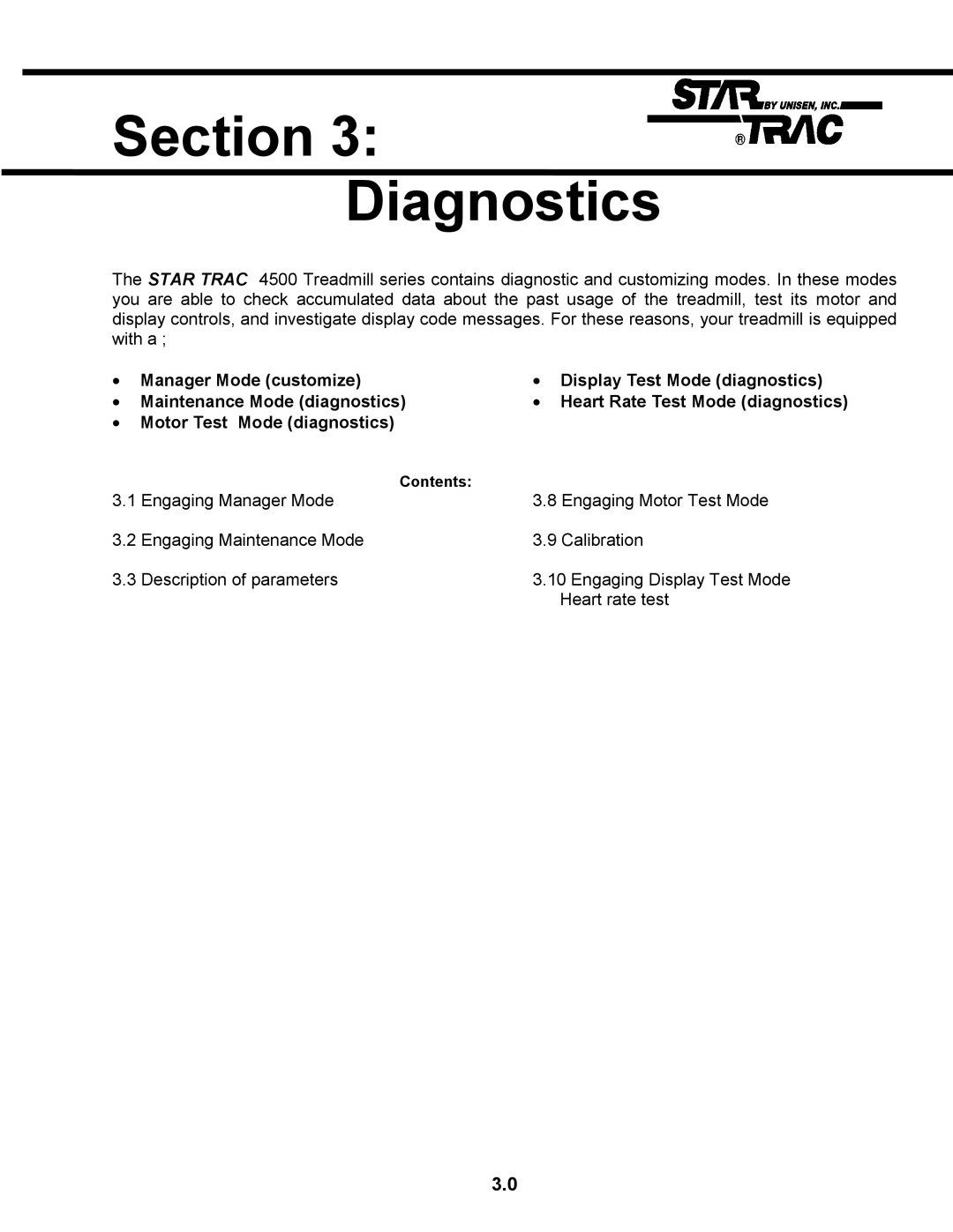 Star Trac TR 4500 manual Section Diagnostics 