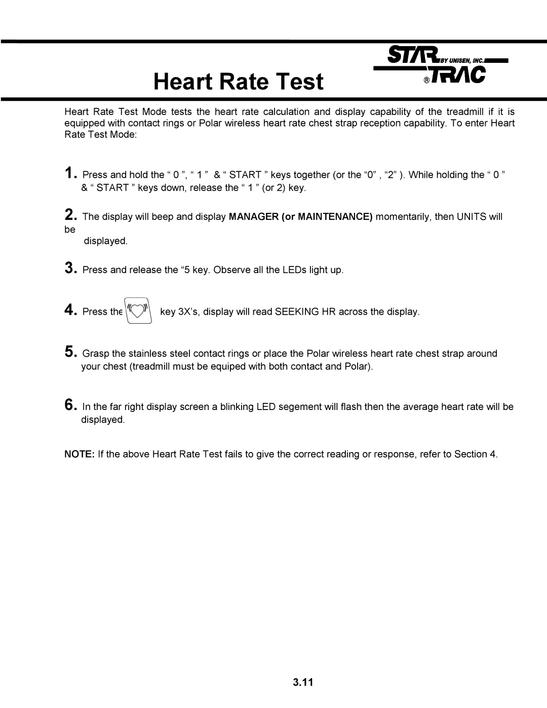 Star Trac TR 4500 manual Heart Rate Test 