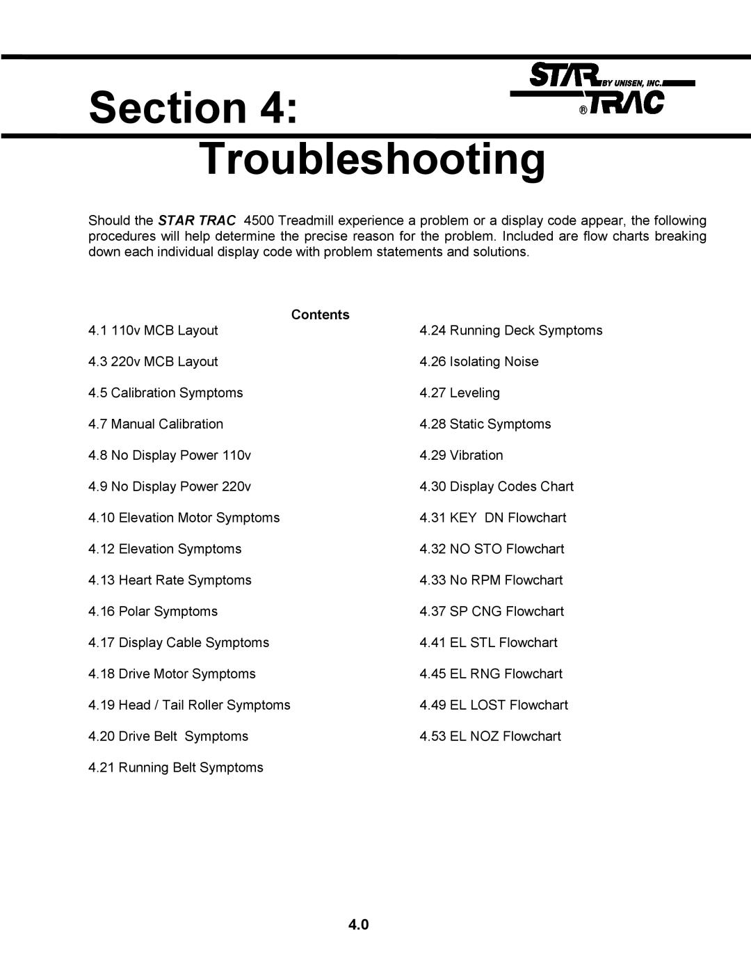 Star Trac TR 4500 manual Section Troubleshooting 