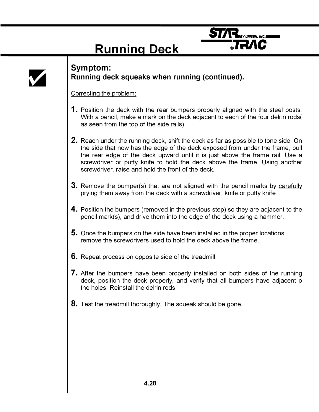 Star Trac TR 4500 manual Running Deck 