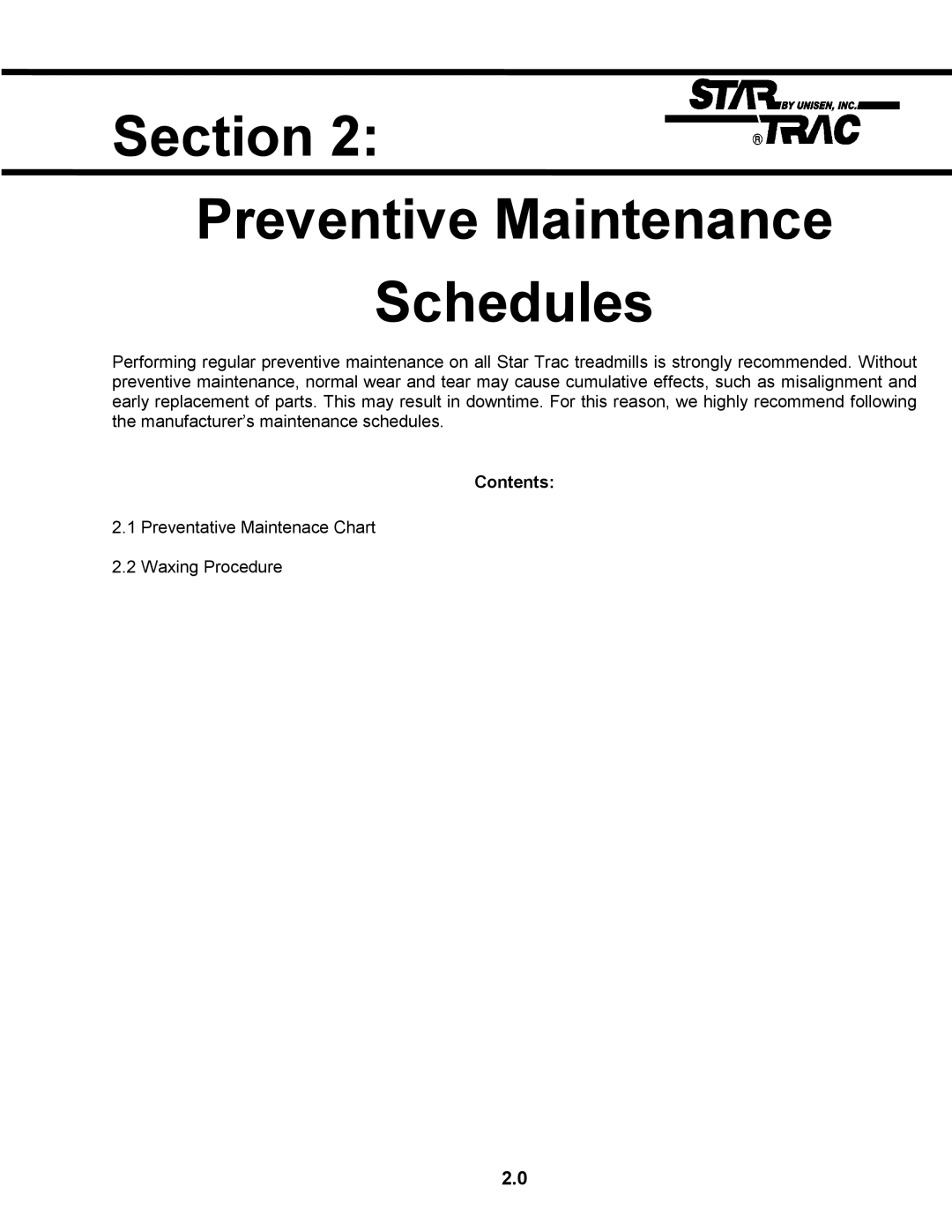 Star Trac TR 4500 manual Section Preventive Maintenance Schedules 