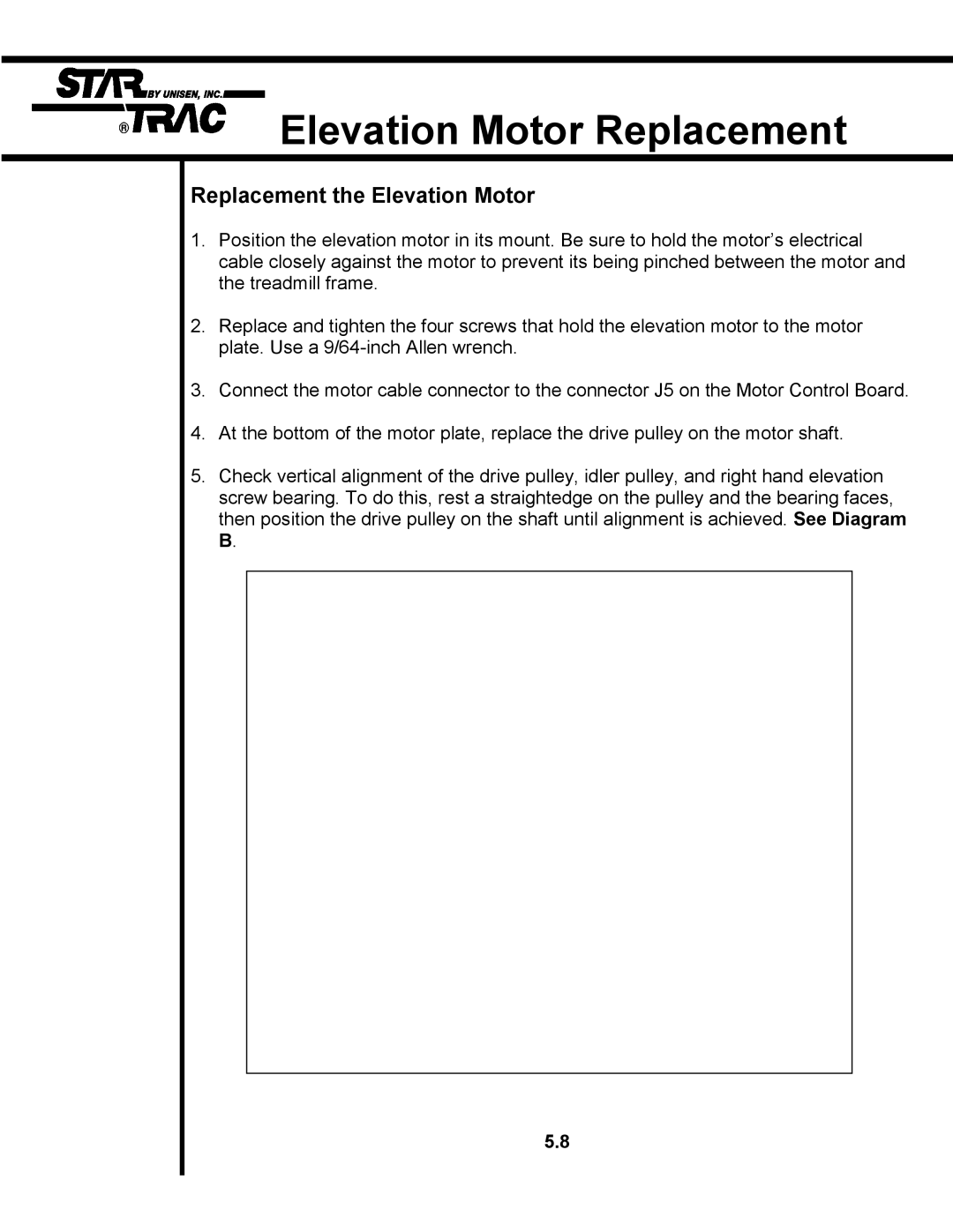 Star Trac TR 4500 manual Replacement the Elevation Motor 