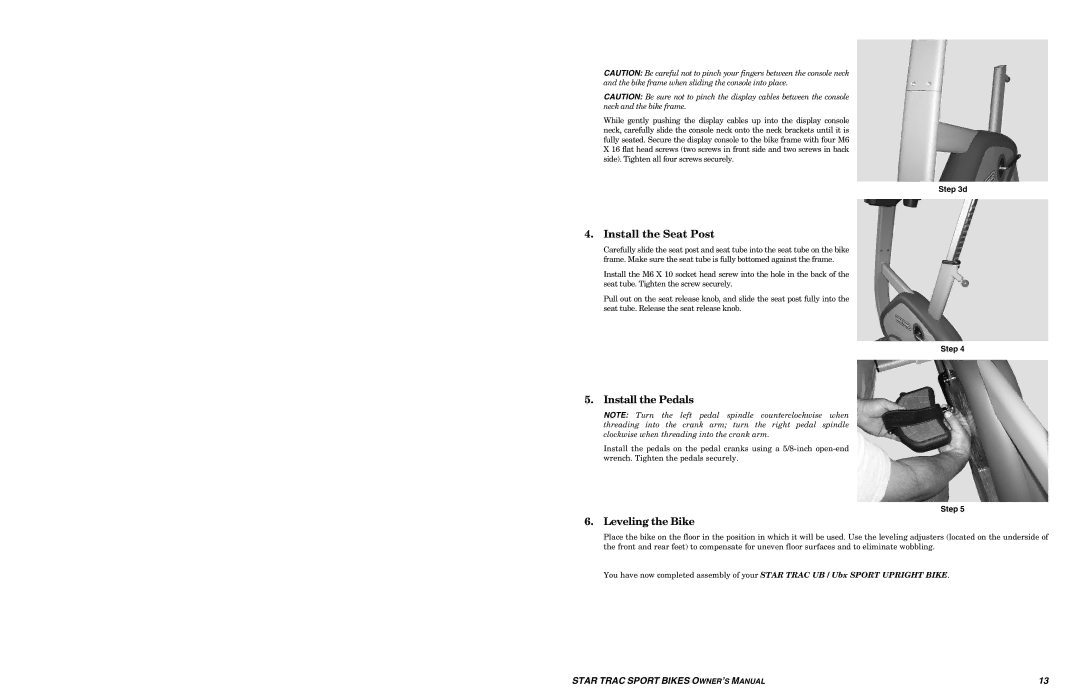 Star Trac UB Sport Upright Bike manual Install the Seat Post 