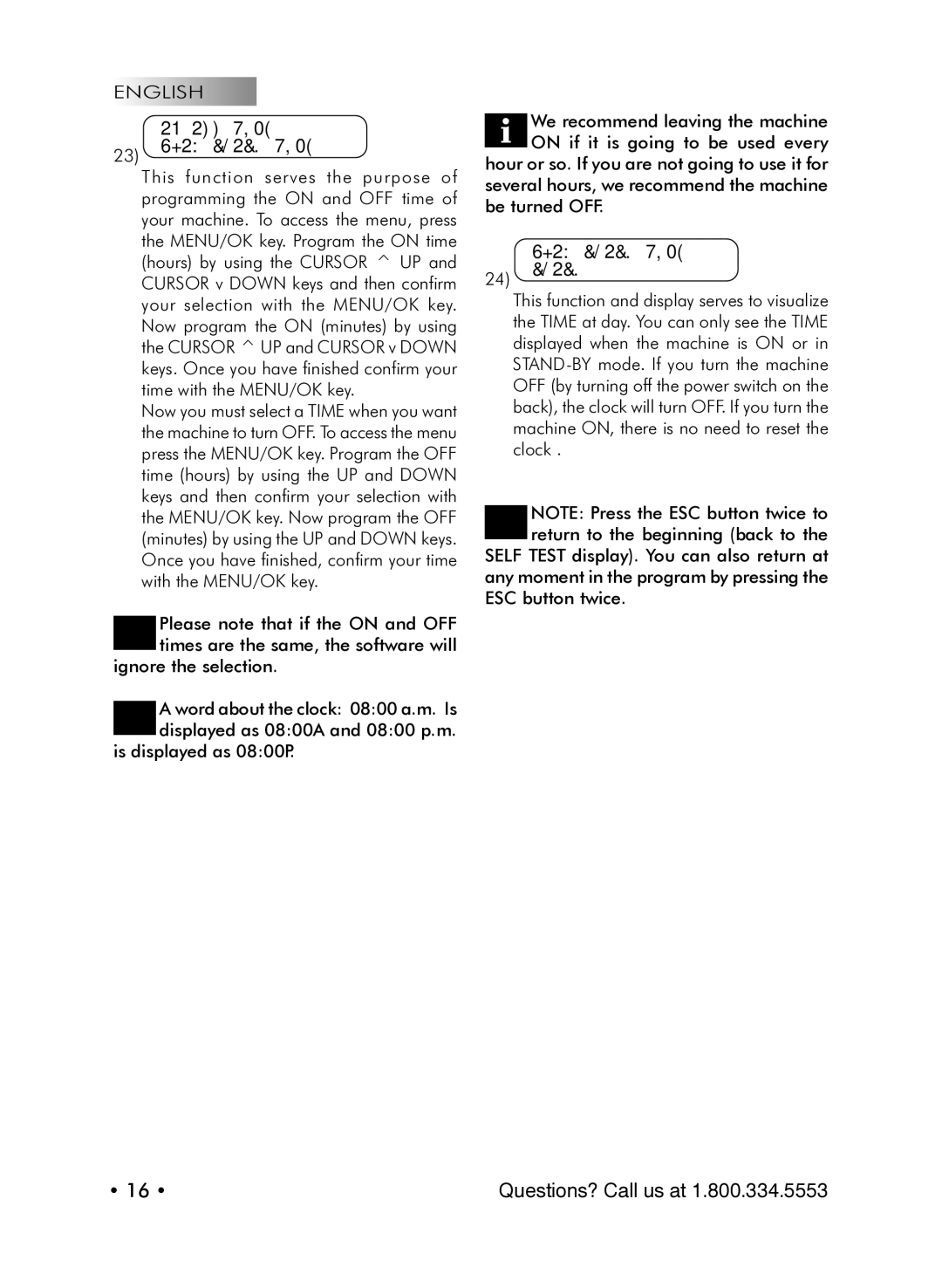 Starbucks Barista SUP021 YDR manual ON/OFF Time Show Clock Time, ESC button twice 