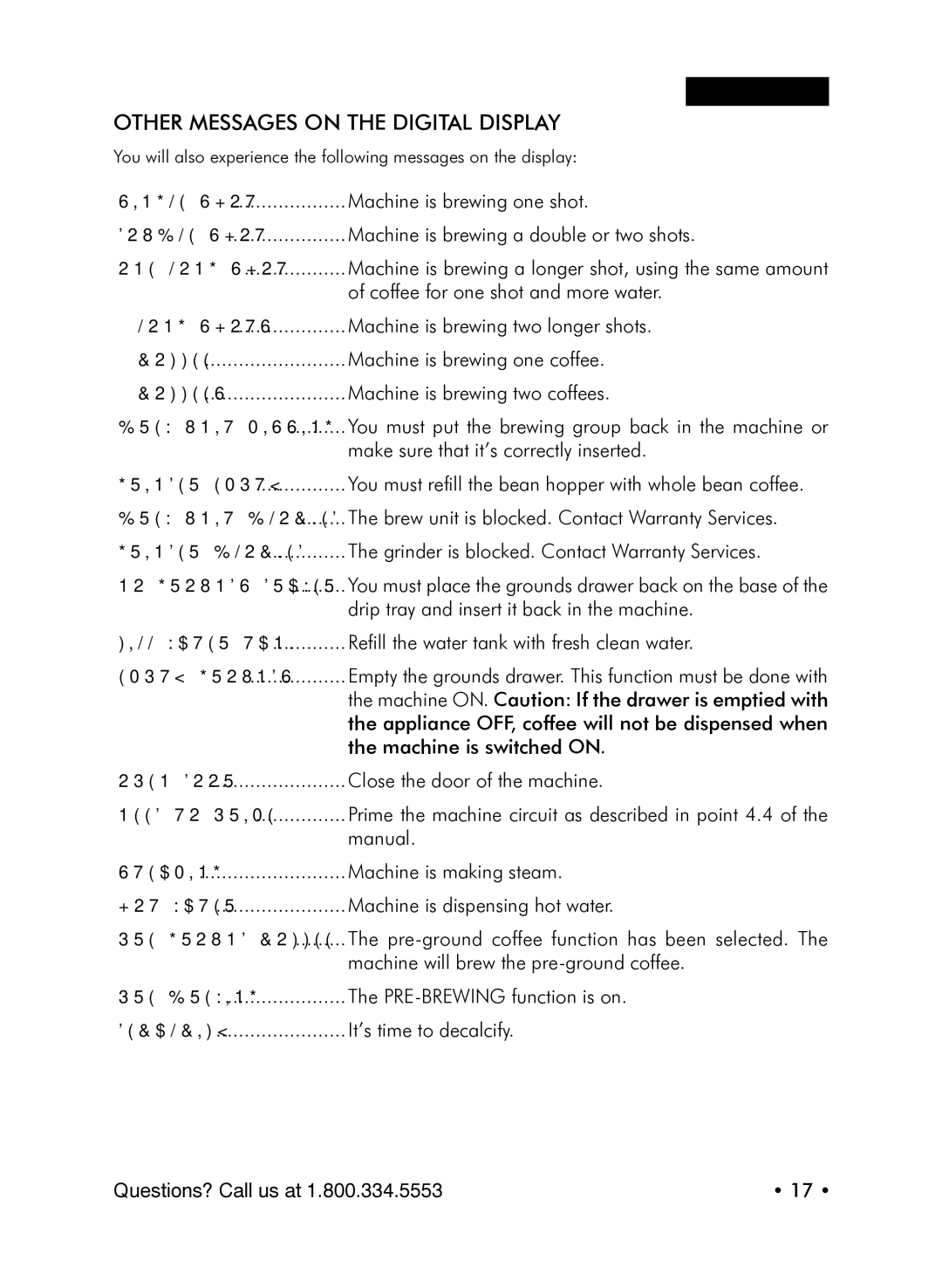 Starbucks Barista SUP021 YDR manual Other Messages on the Digital Display 