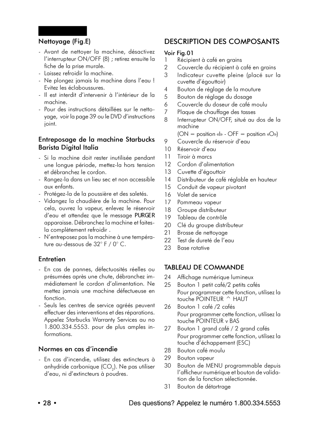 Starbucks Barista SUP021 YDR manual Description DES Composants, Tableau DE Commande 