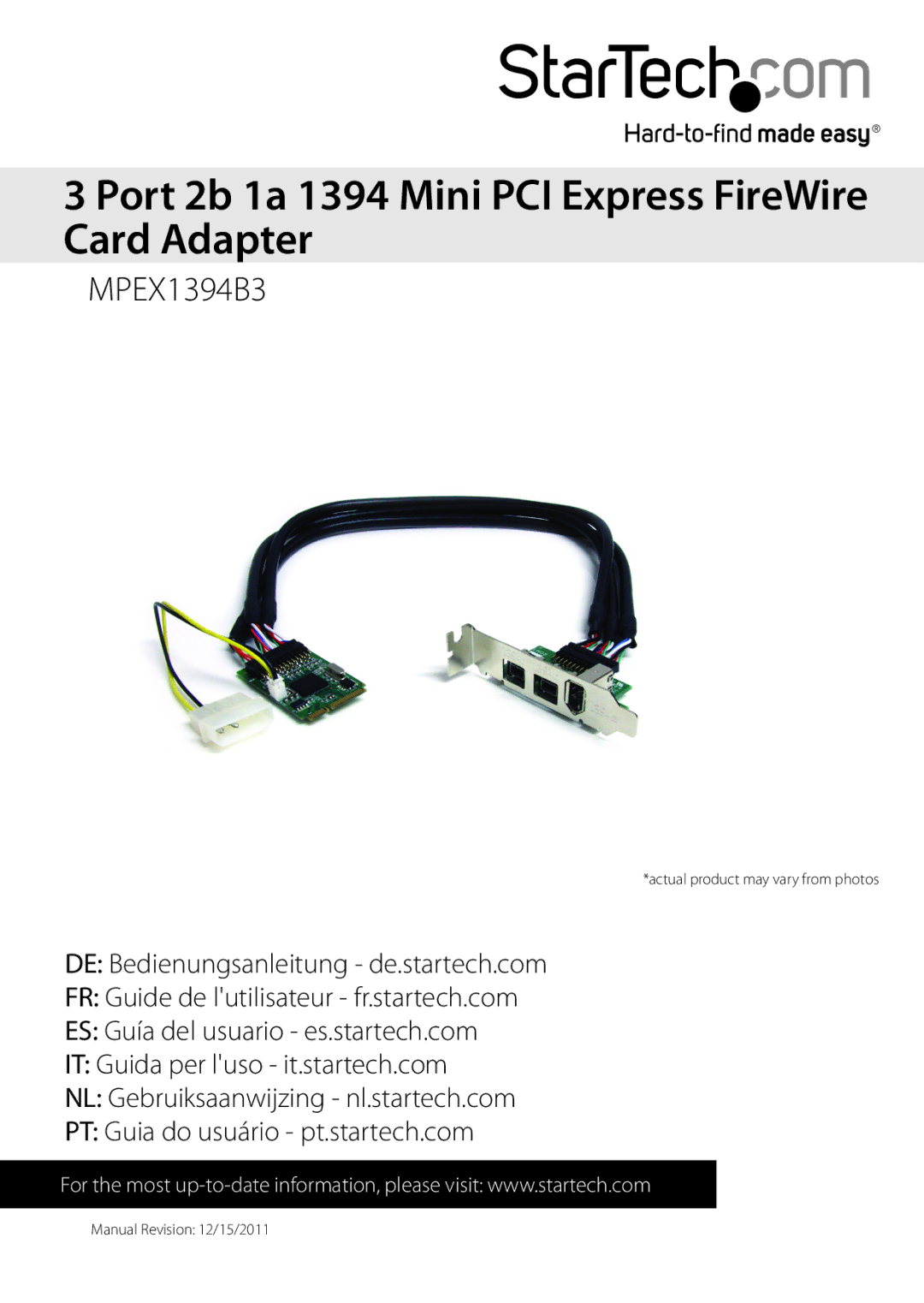 StarTech.com manual Port 2b 1a 1394 Mini PCI Express FireWire Card Adapter 