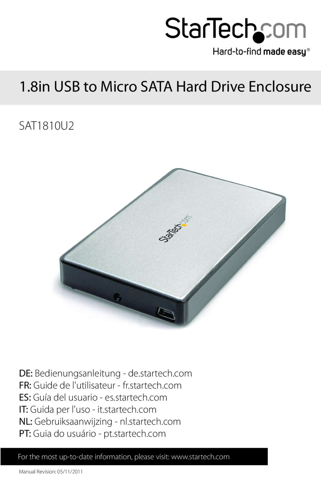 StarTech.com 1.8in usb to micro sata hard drive enclosure manual 1.8in USB to Micro SATA Hard Drive Enclosure, SAT1810U2 