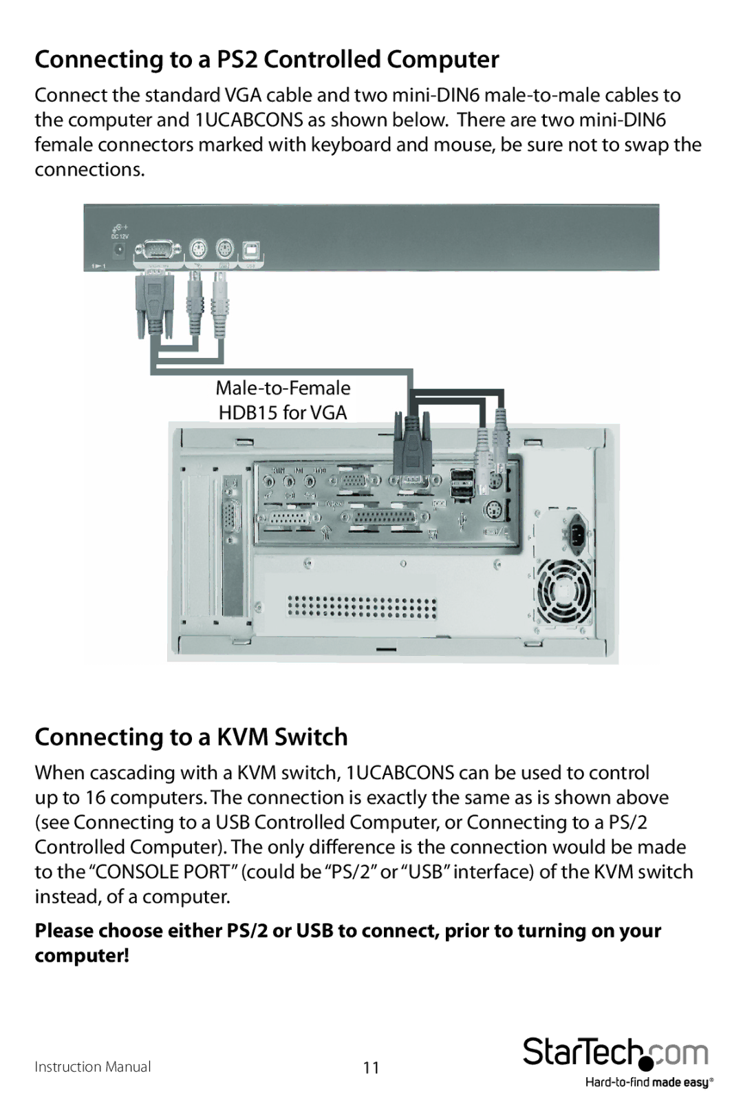 StarTech.com 1UCABCONS17, 1UCABCONS19 manual Connecting to a PS2 Controlled Computer 