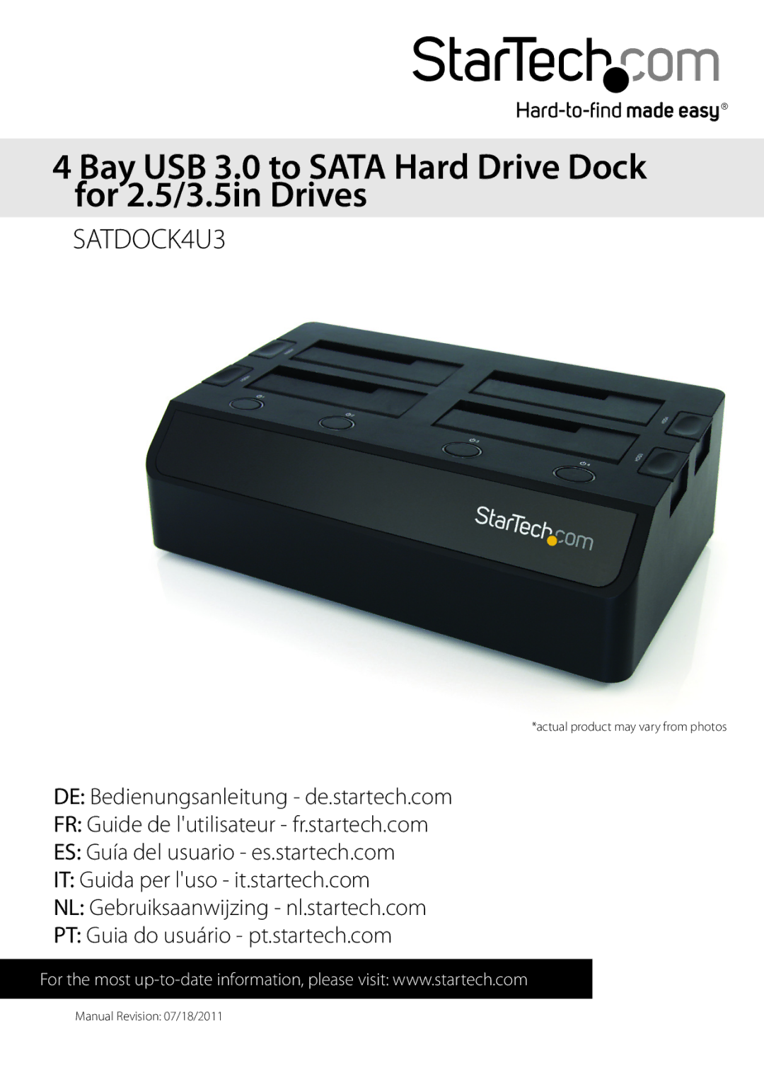 StarTech.com manual Bay USB 3.0 to Sata Hard Drive Dock for 2.5/3.5in Drives 