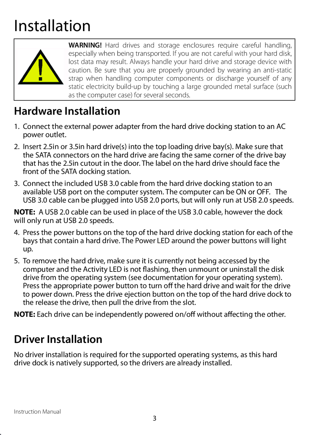 StarTech.com 2.5/3.5in Drives manual Hardware Installation 