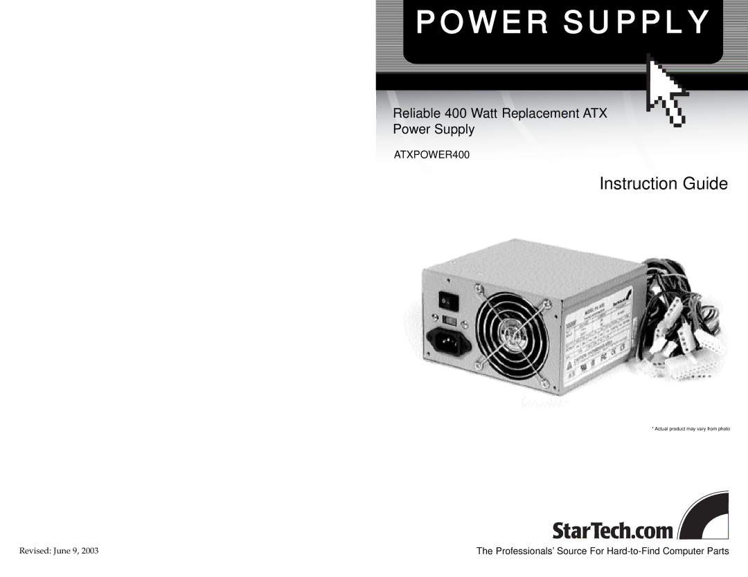 StarTech.com ATXPOWER400 manual Power Supply 