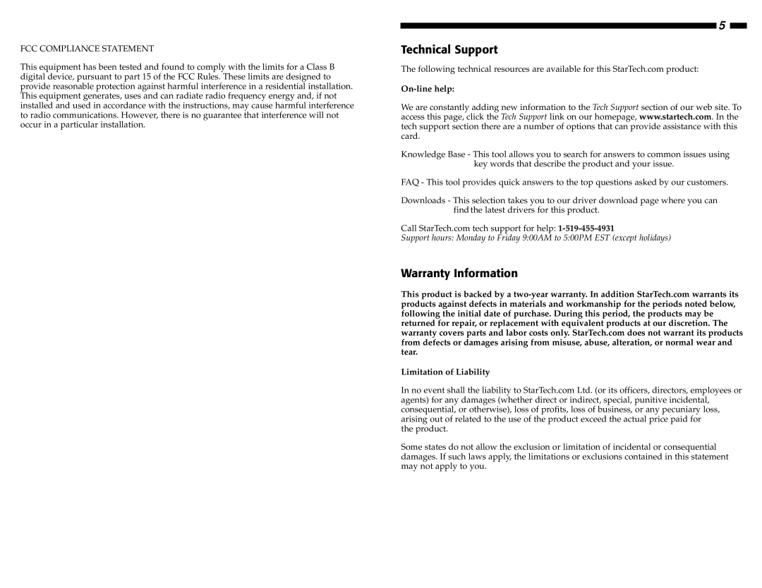 StarTech.com ATXPOWER400 manual Technical Support, Warranty Information 