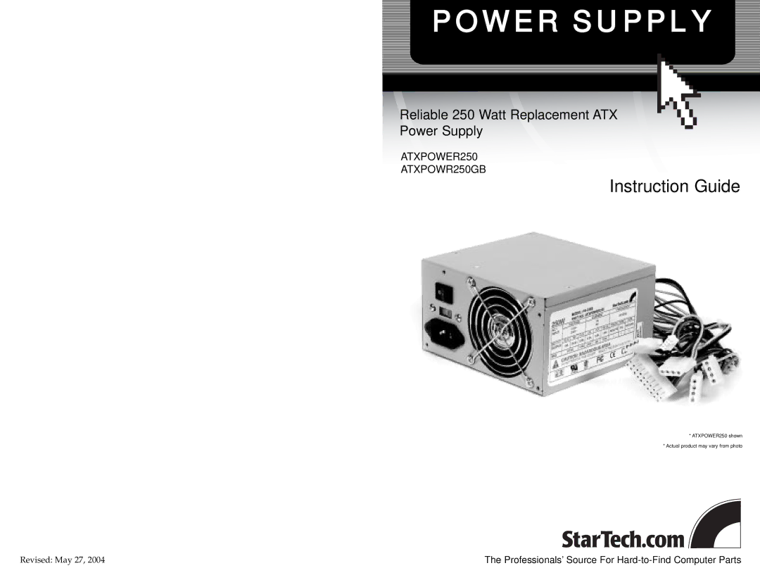 StarTech.com ATXPOWER250, ATXPOWR250GB manual Power Supply 