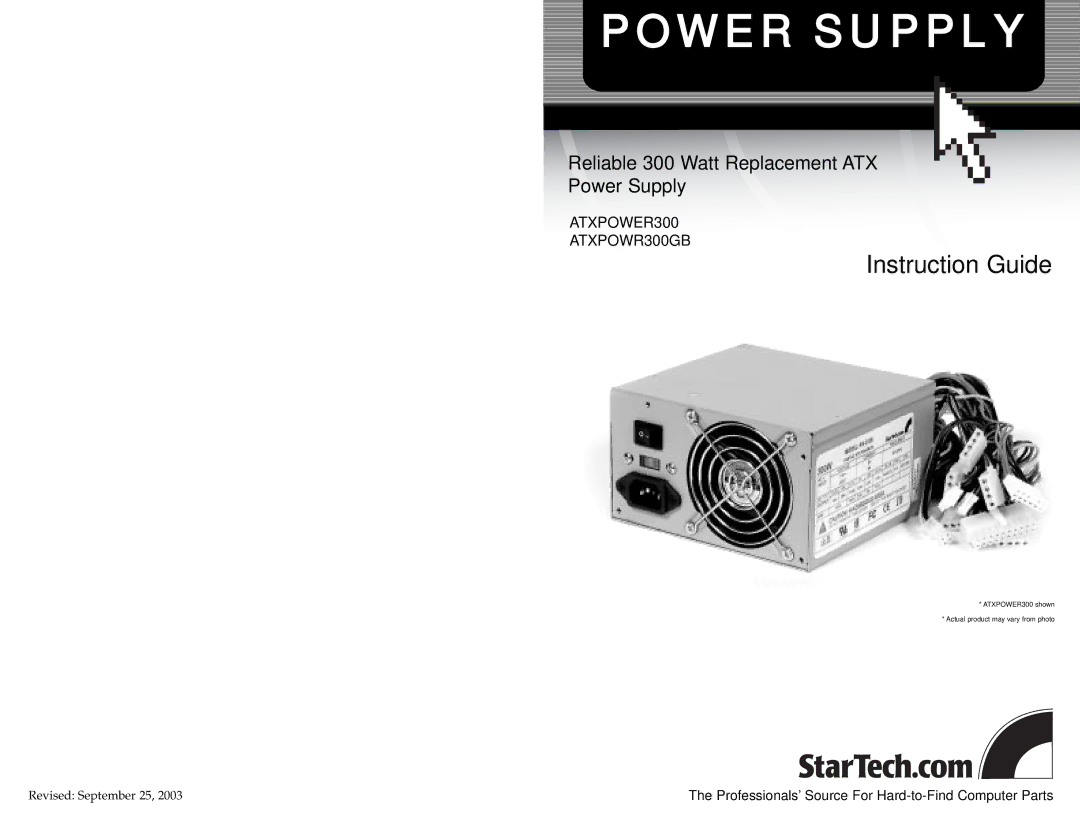 StarTech.com ATXPOWER300, ATXPOWR300GB manual Power Supply 