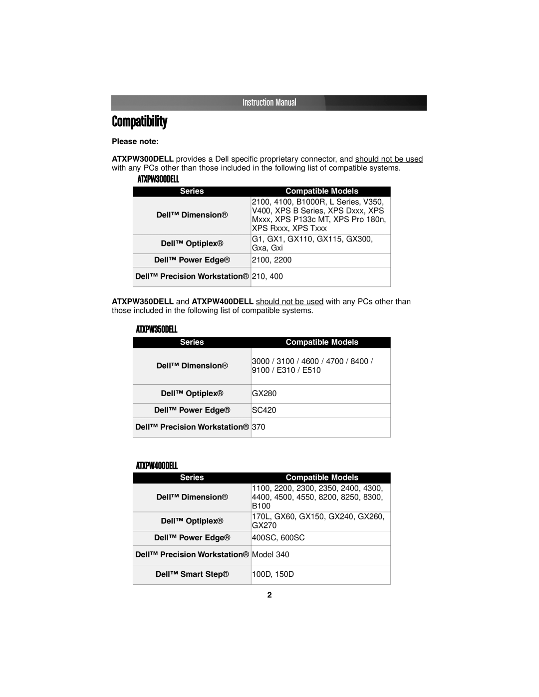 StarTech.com ATXPW350DELL, ATXPW400DELL, ATXPW300DELL instruction manual Compatibility, Please note 