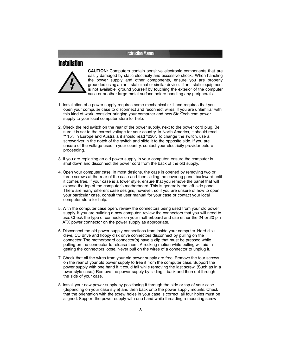 StarTech.com ATXPW400DELL, ATXPW300DELL, ATXPW350DELL instruction manual Installation 