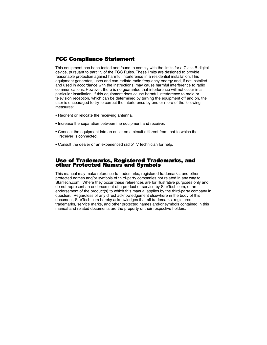 StarTech.com CFXPOWER350 instruction manual FCC Compliance Statement 