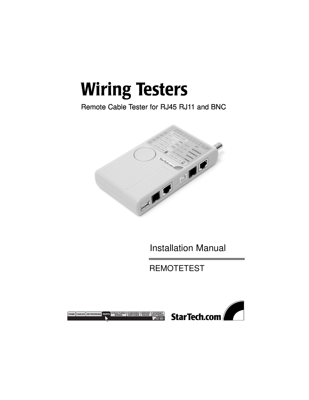 StarTech.com CTK400LAN Wiring Testers, Remotetest, Remote Cable Tester for RJ45 RJ11 and BNC, Installation Manual 