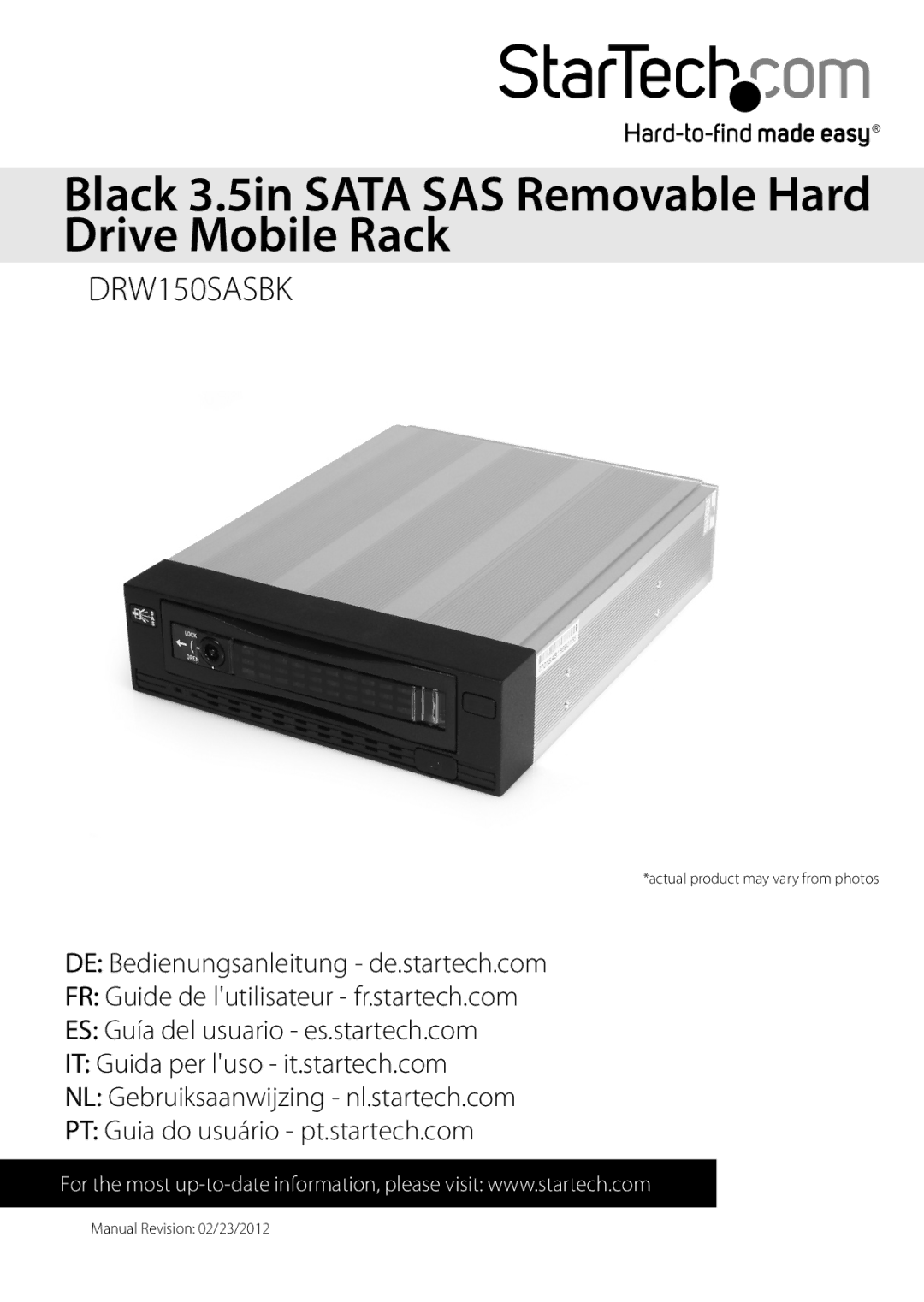 StarTech.com drw150sasbk manual Black 3.5in Sata SAS Removable Hard Drive Mobile Rack 