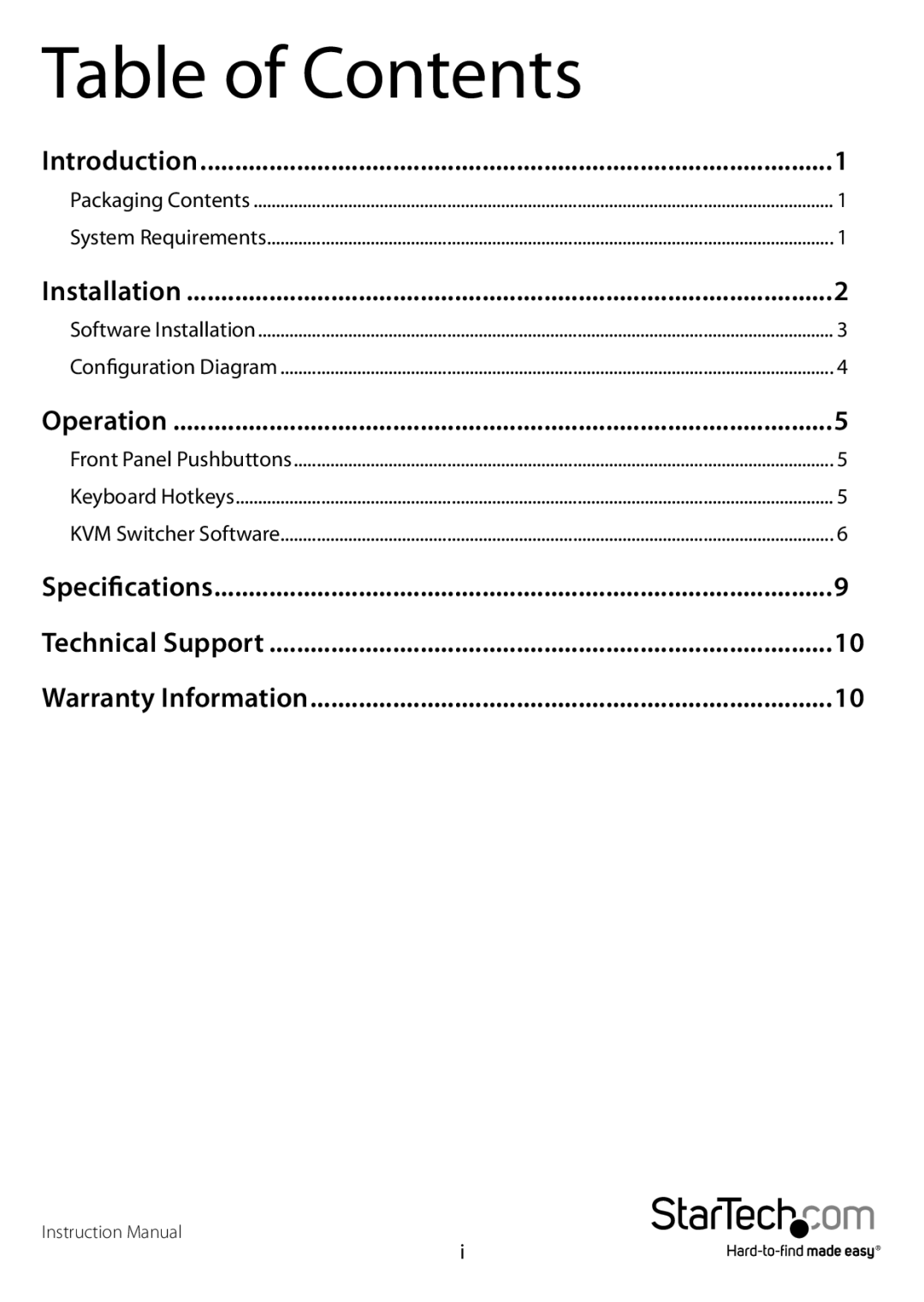 StarTech.com drw150sasbk manual Table of Contents 