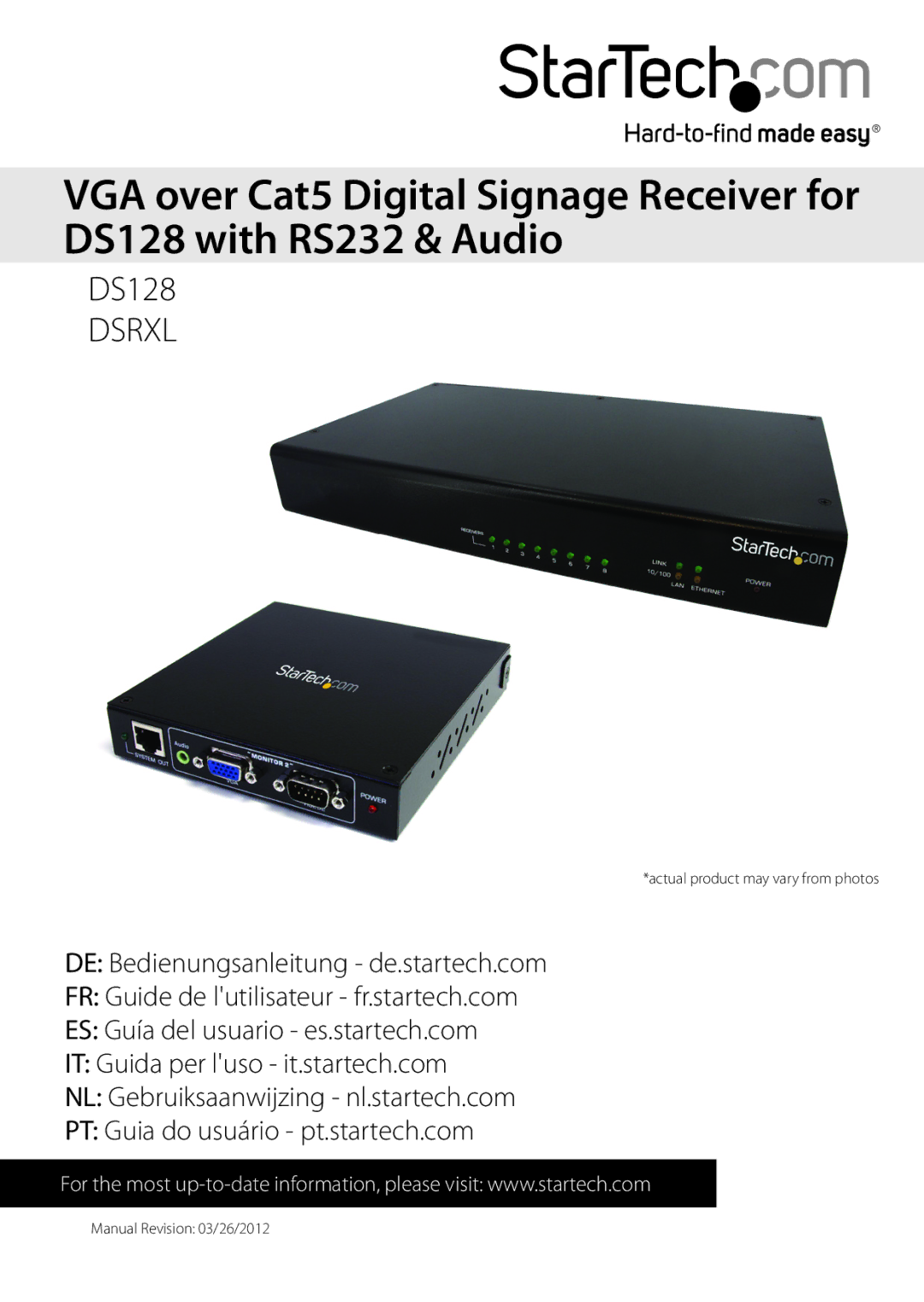 StarTech.com DS128, DSRXL manual Dsrxl 