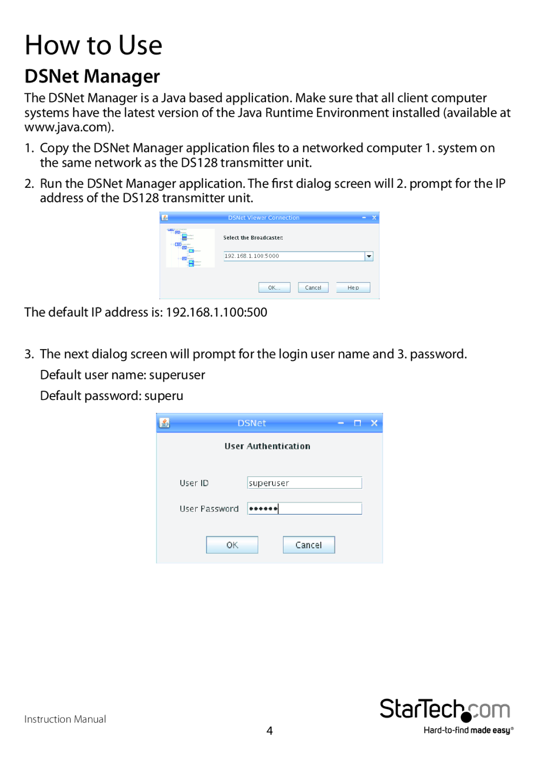 StarTech.com DS128, DSRXL manual How to Use, DSNet Manager 