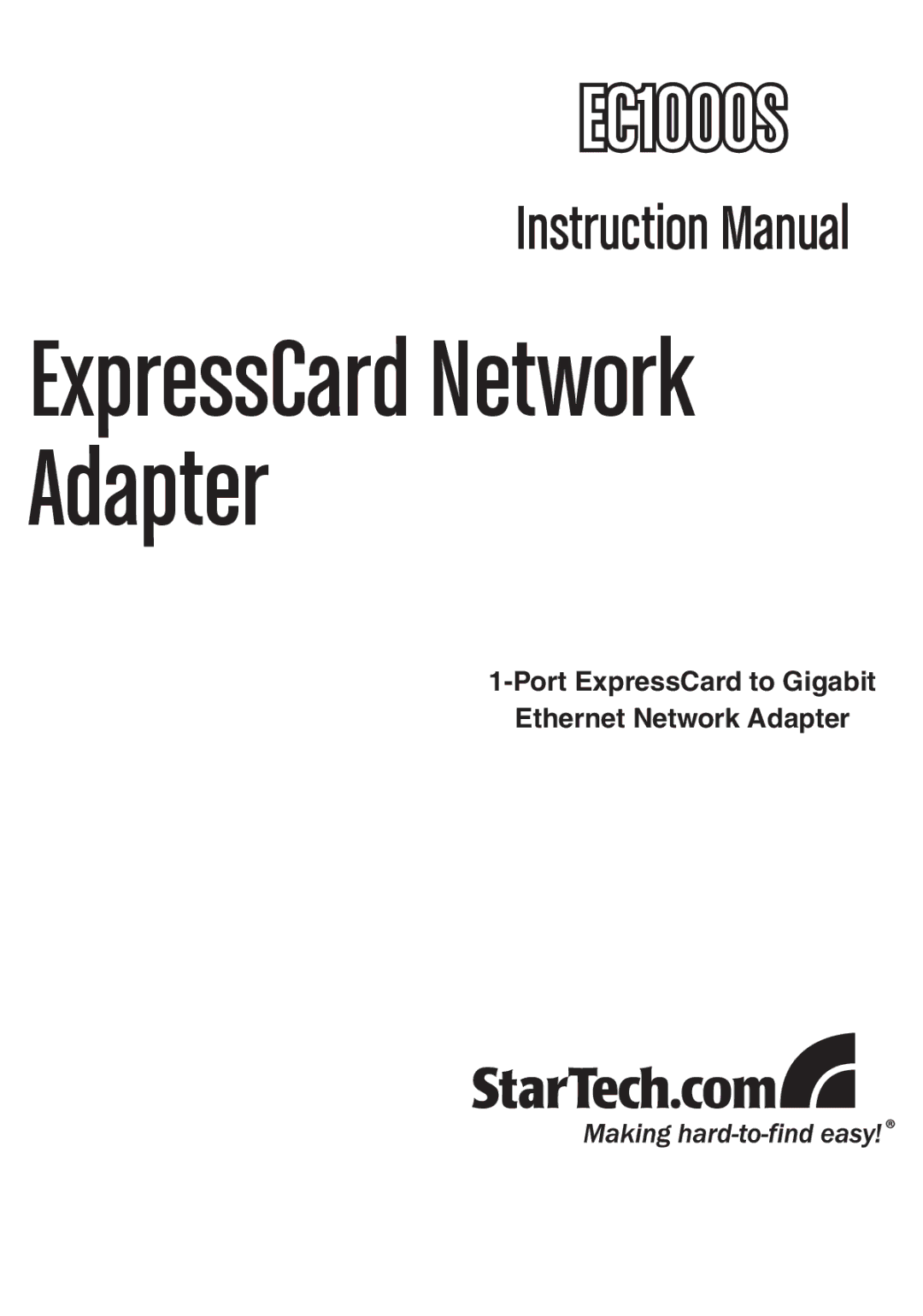 StarTech.com EC1000S instruction manual ExpressCard Network Adapter, Port ExpressCard to Gigabit Ethernet Network Adapter 