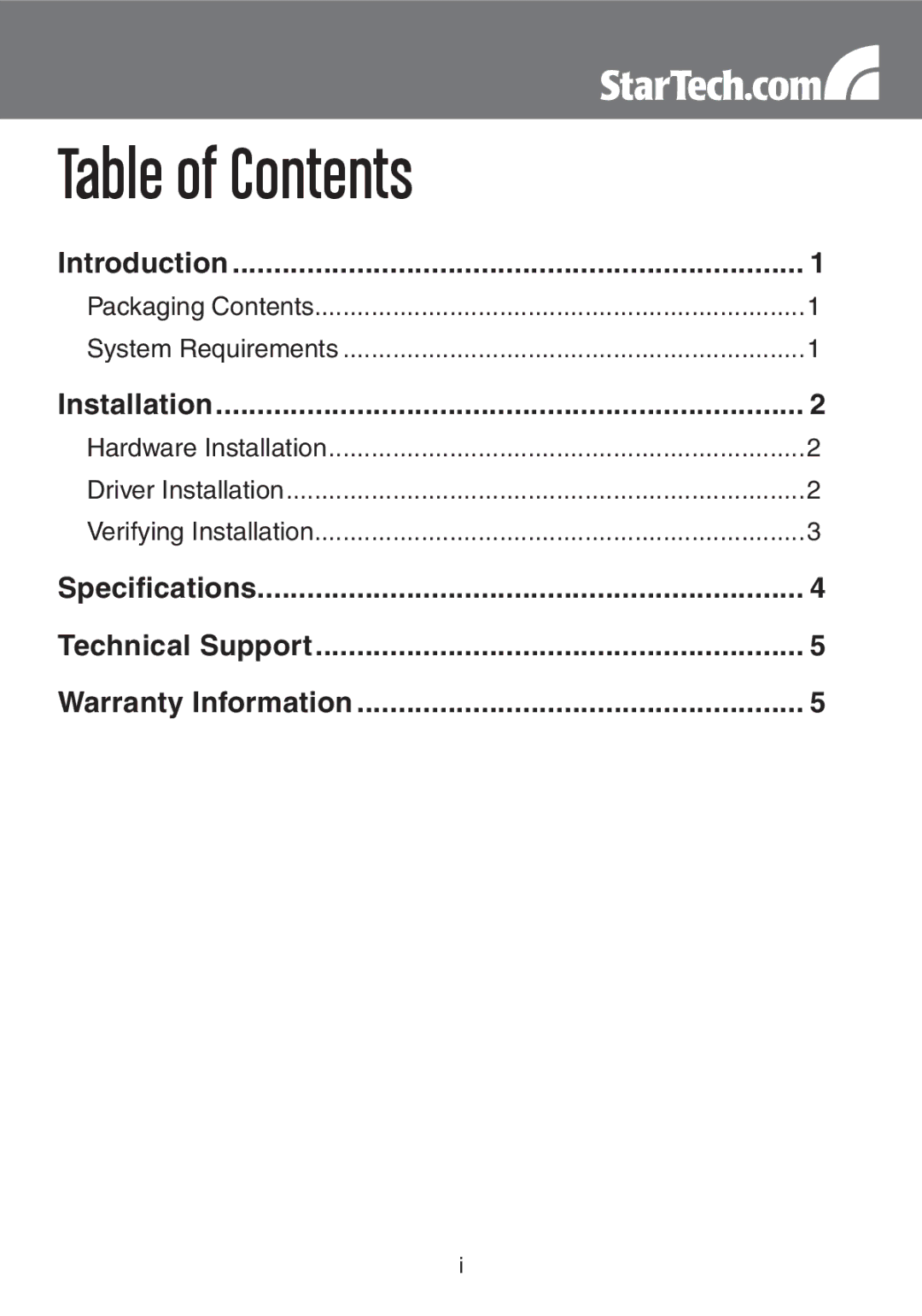 StarTech.com EC1000S instruction manual Table of Contents 