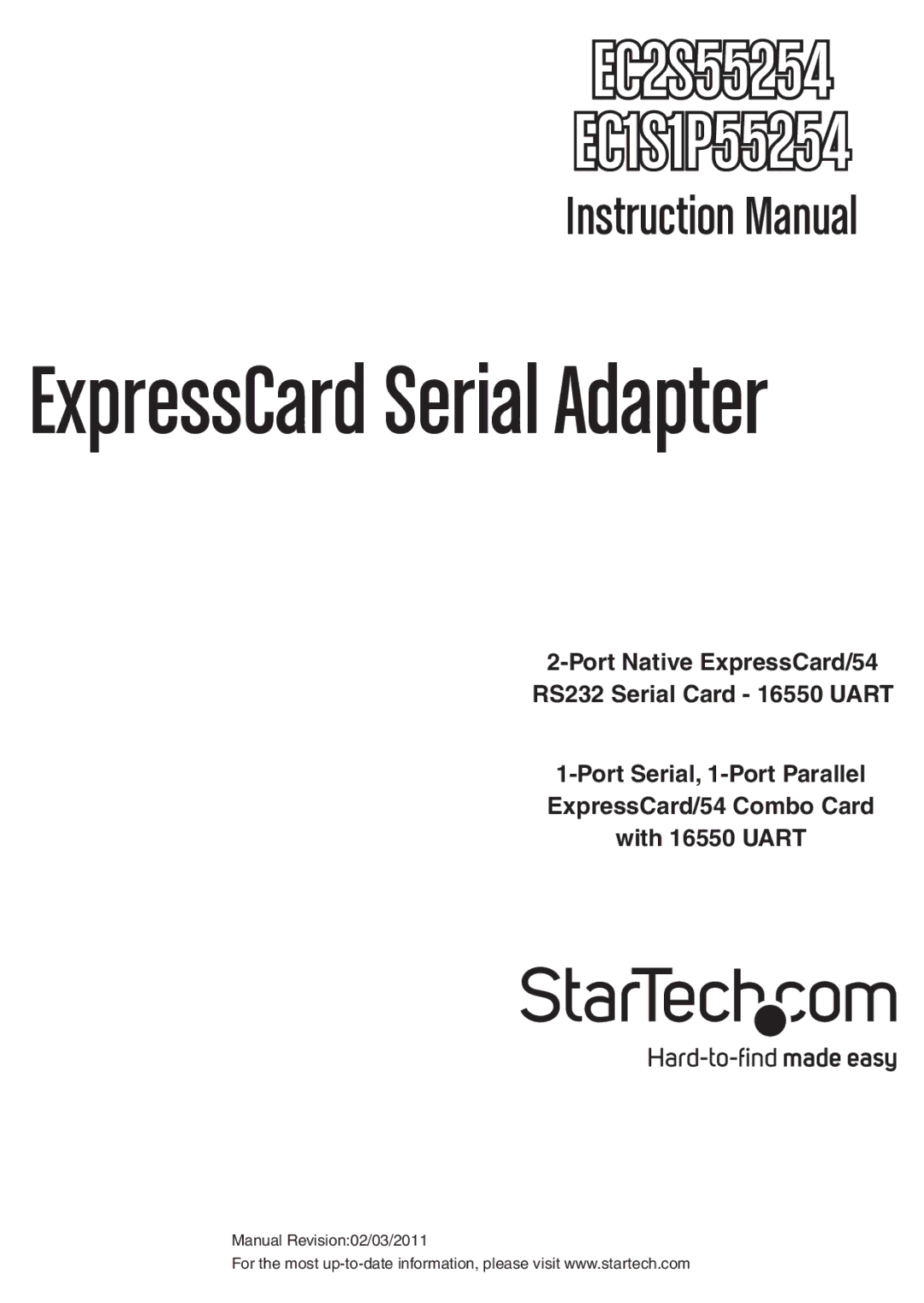 StarTech.com EC1S1P55254, EC2S55254 instruction manual ExpressCard Serial Adapter 