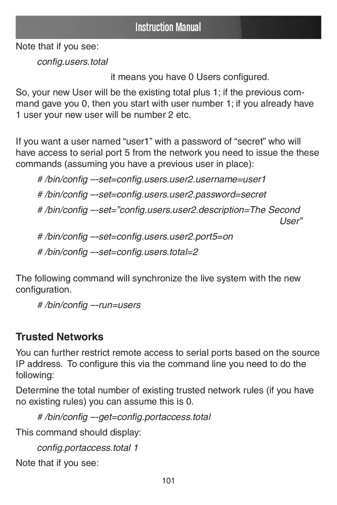 StarTech.com ECS0016 manual Trusted Networks, Config.users.total 