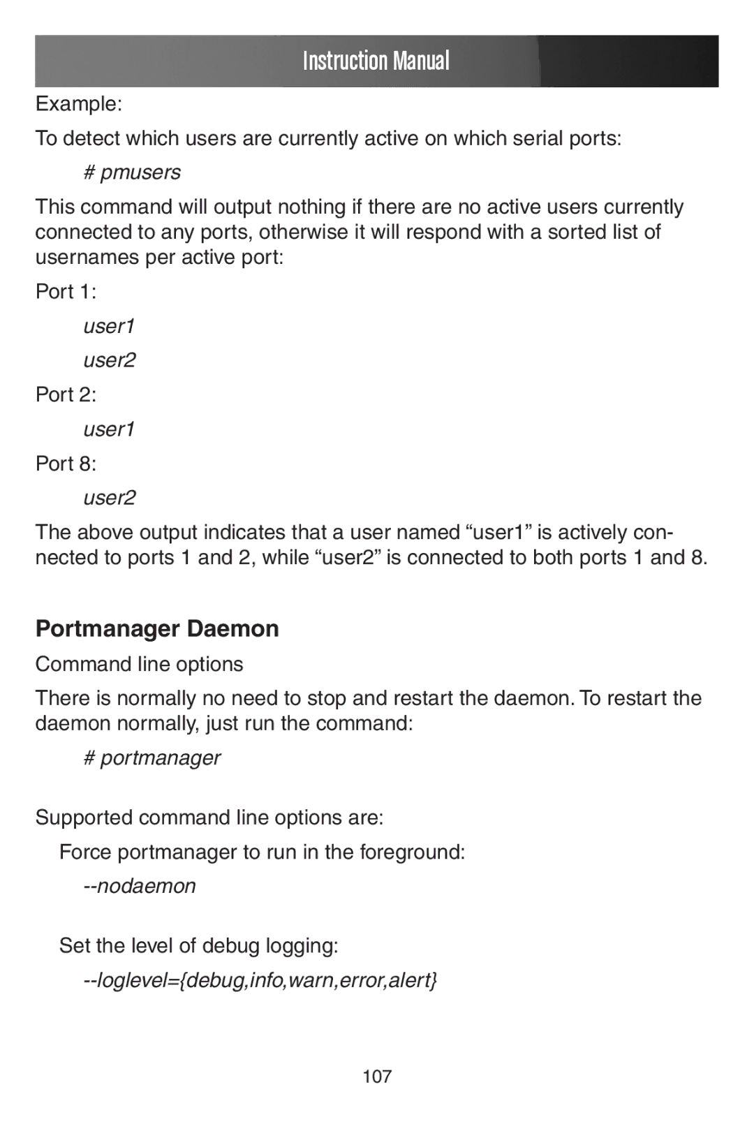 StarTech.com ECS0016 manual Portmanager Daemon, # pmusers 