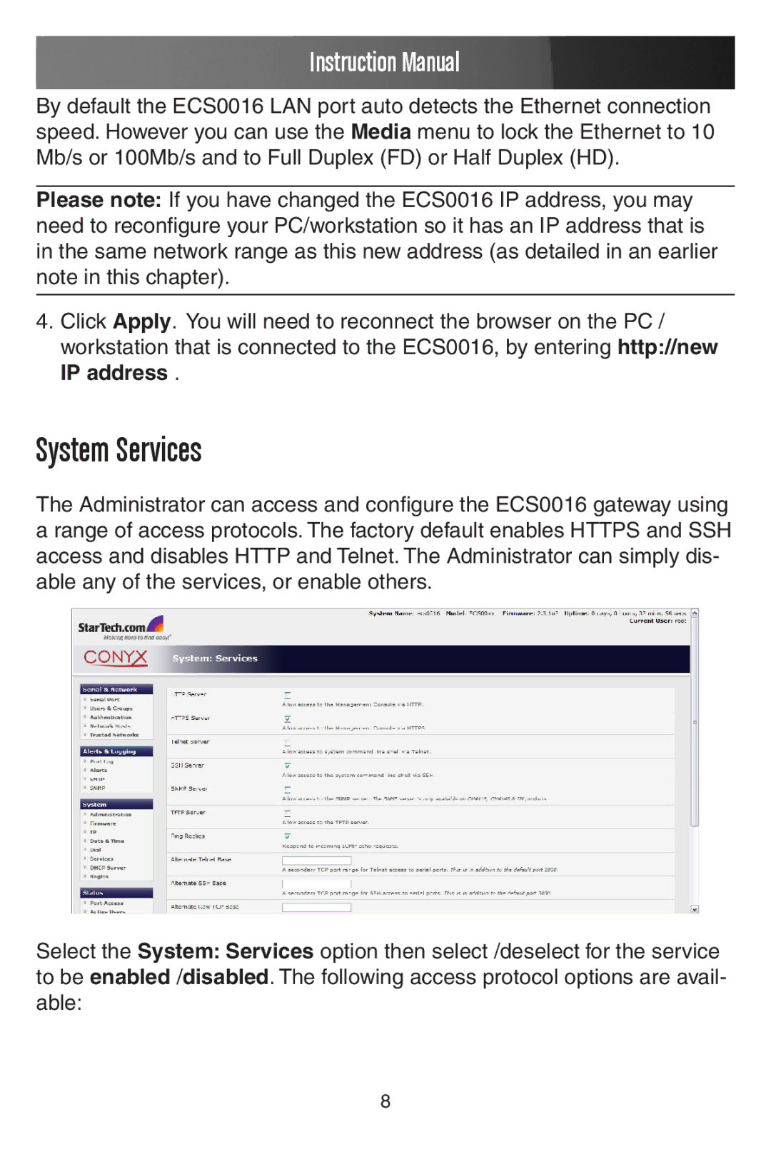 StarTech.com ECS0016 manual System Services 