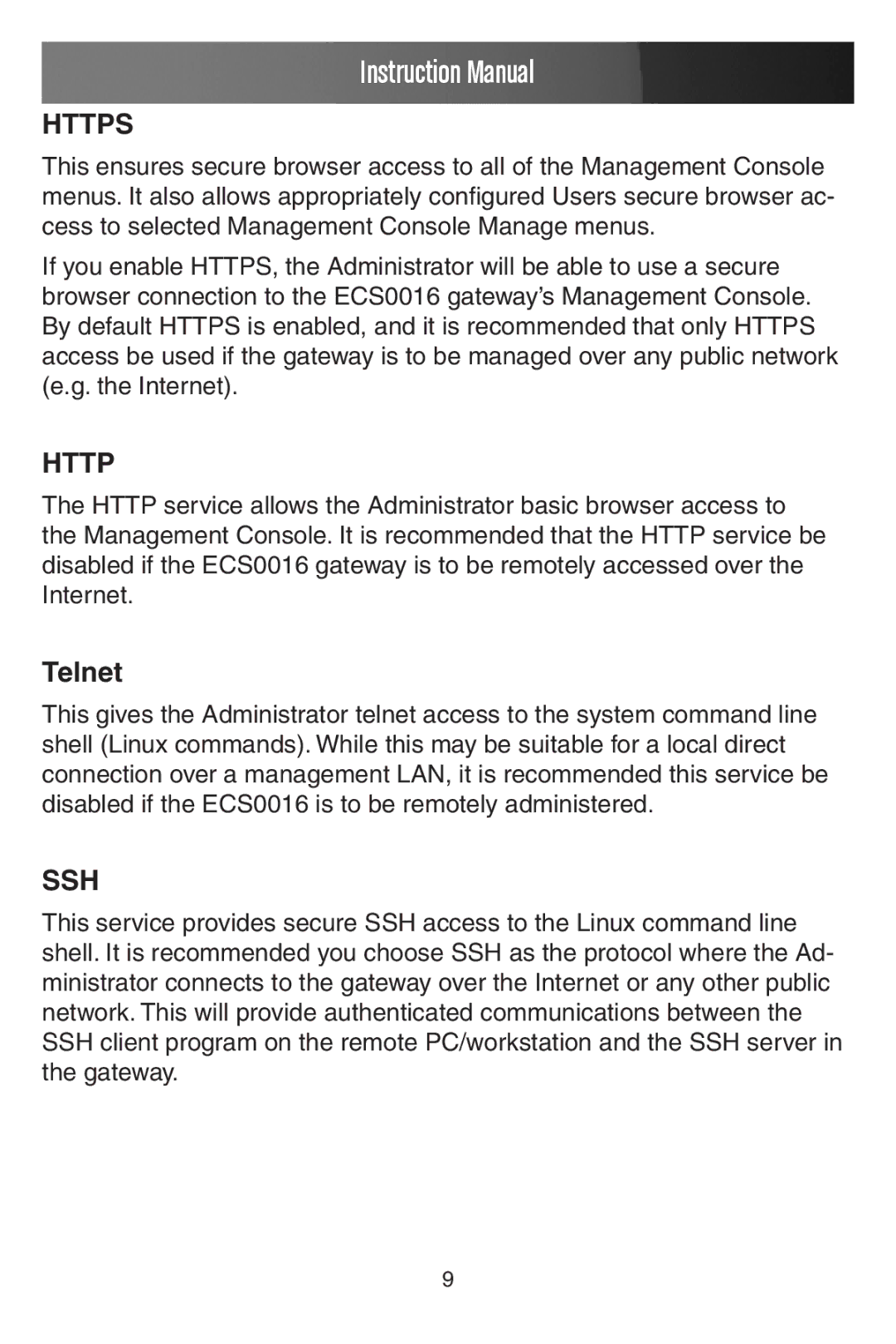 StarTech.com ECS0016 manual Https, Telnet 