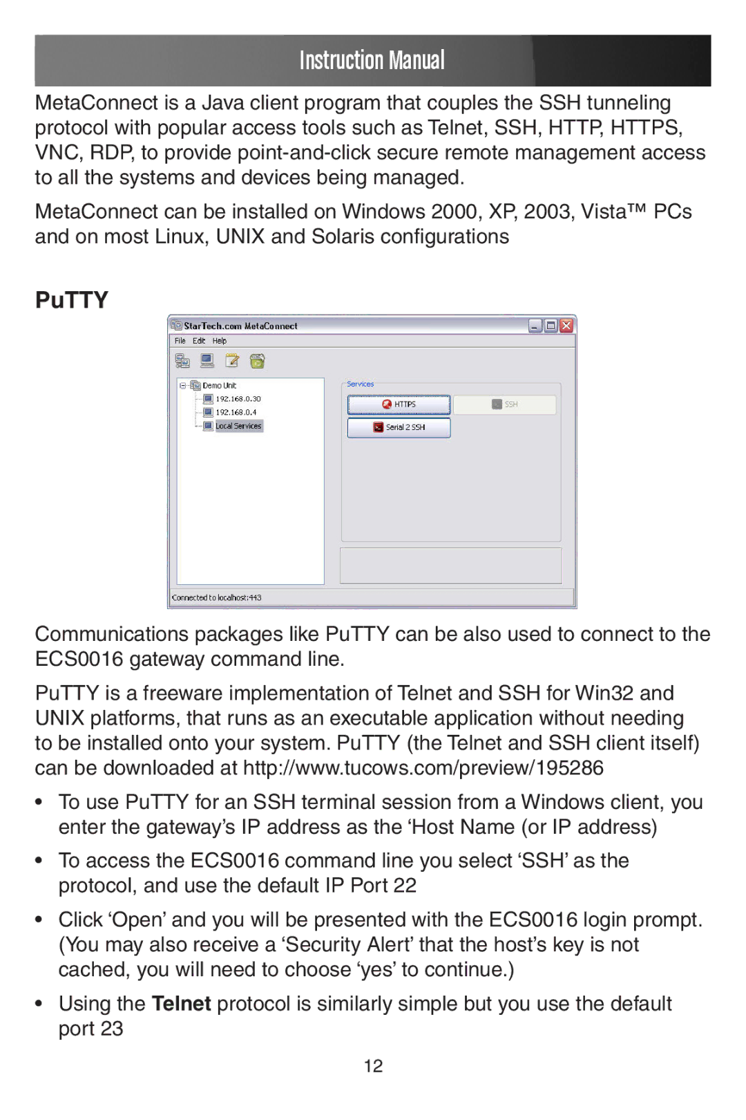 StarTech.com ECS0016 manual PuTTY 