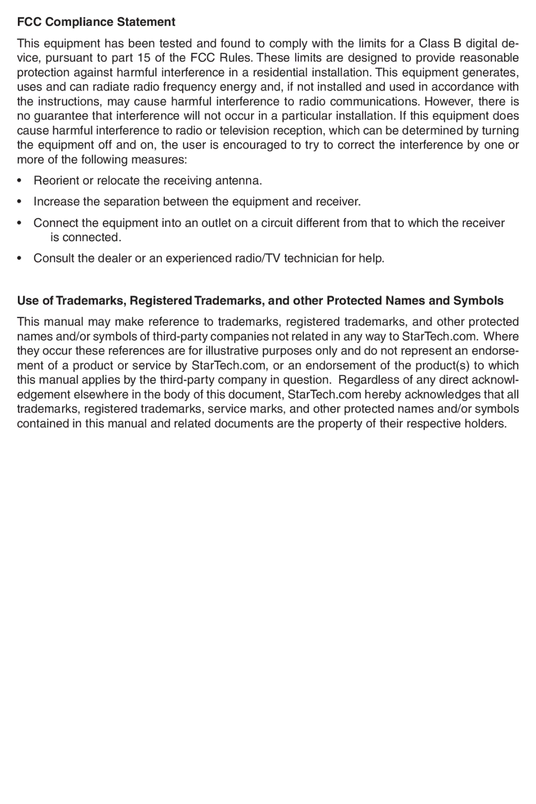 StarTech.com ECS0016 manual FCC Compliance Statement 