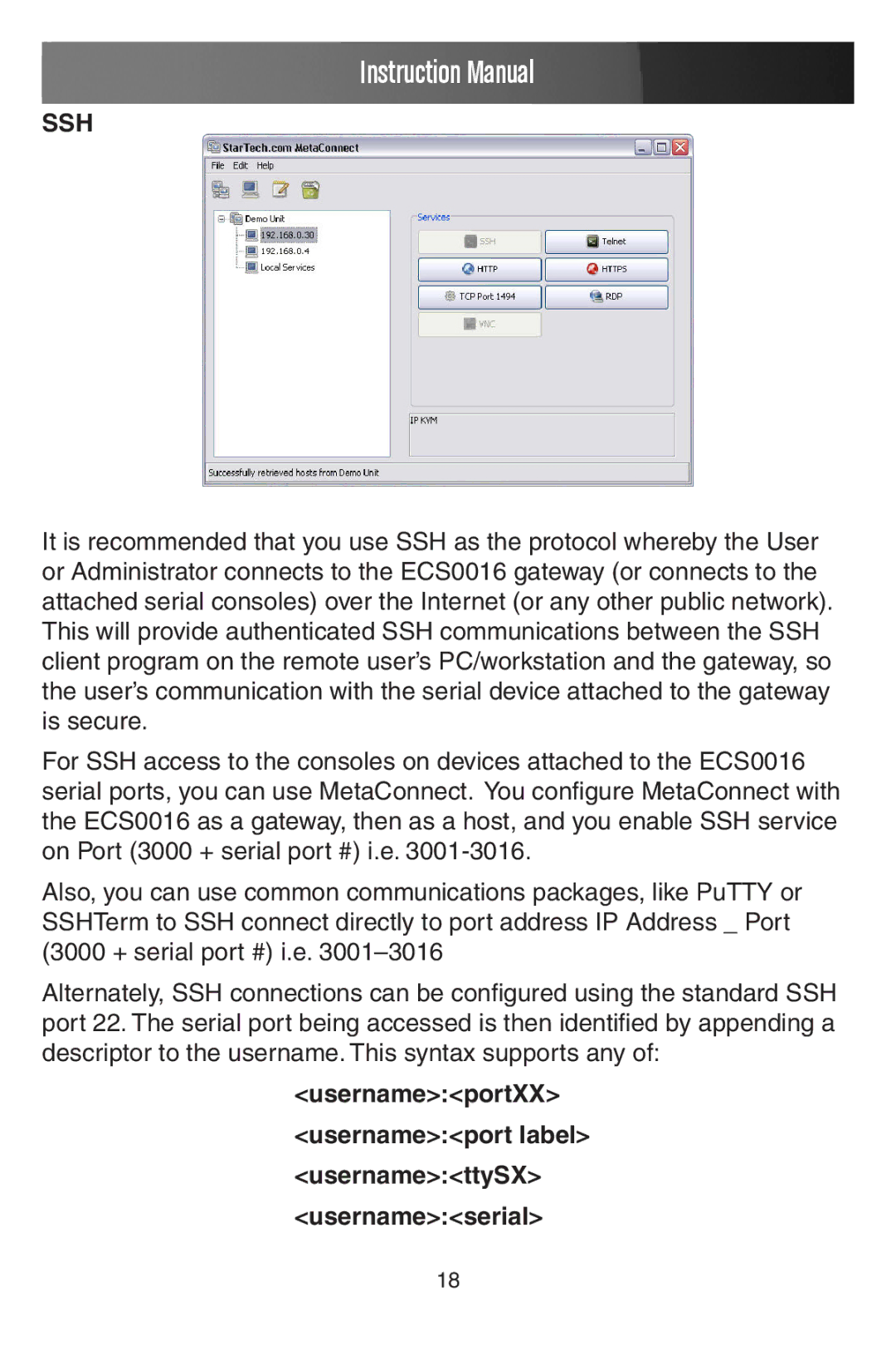 StarTech.com ECS0016 manual Ssh 