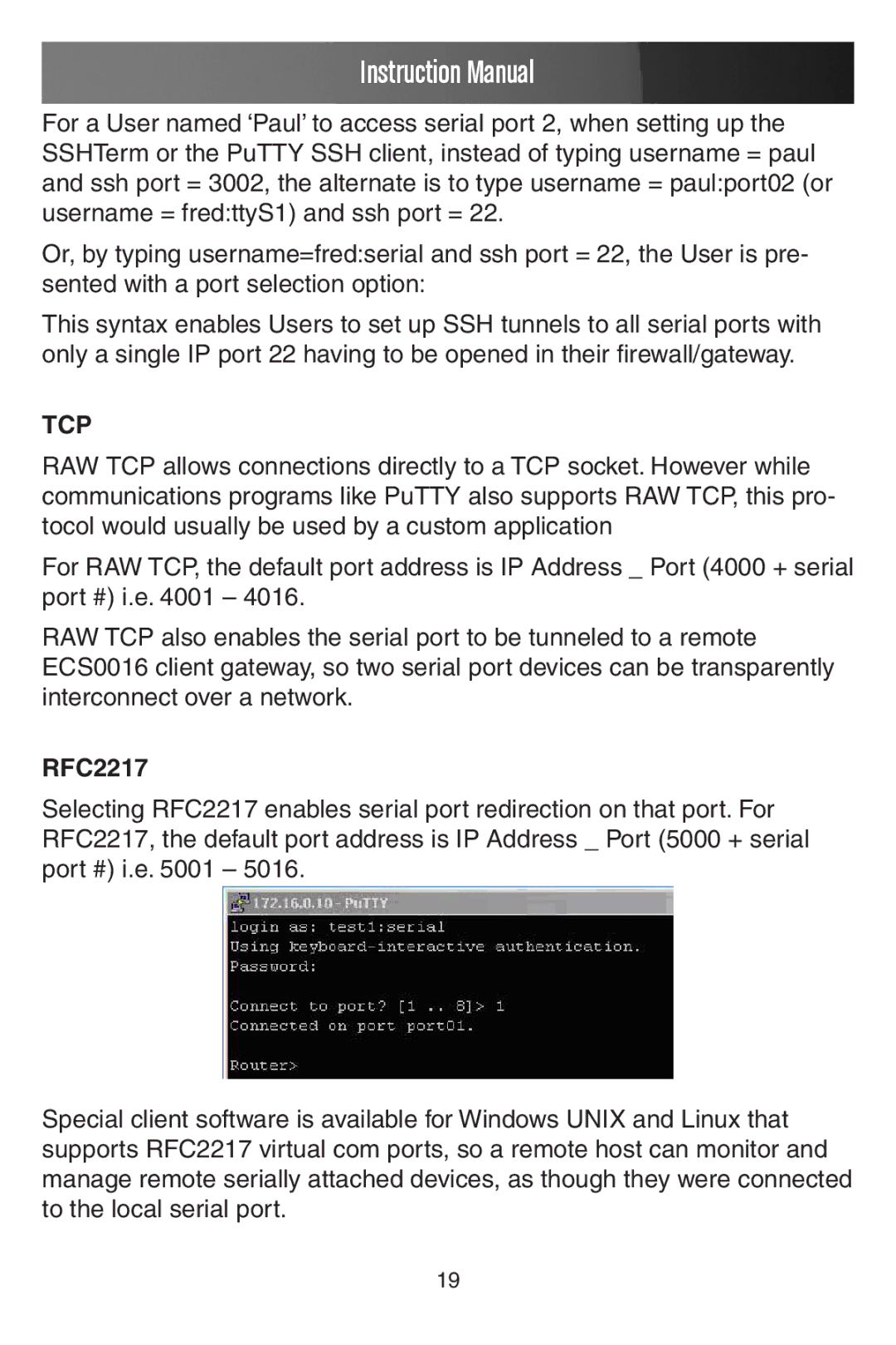 StarTech.com ECS0016 manual Tcp, RFC2217 